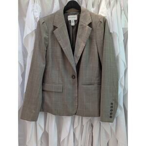 Banana Republic Size 12 Tan Plaid Blazer 1 Button Notch Lapel Peplum